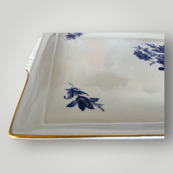 RICHARD GINORI BLUE LUMEGGIATO ORO Rectangular Porcelain Tray Handles Italy EUC - Picture 6 of 13